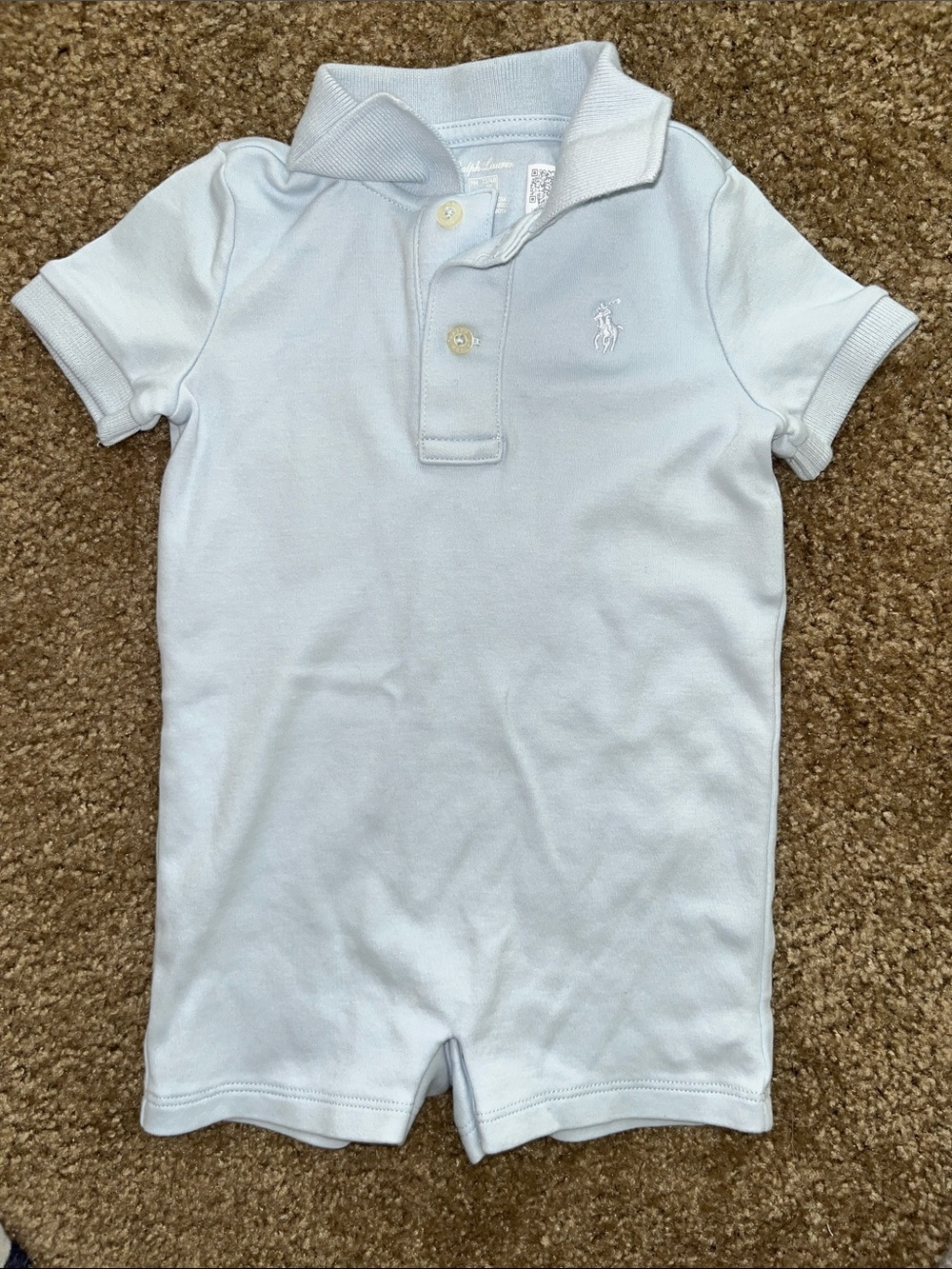 Ralph Lauren Light Blue Baby Polo Romper Onesie